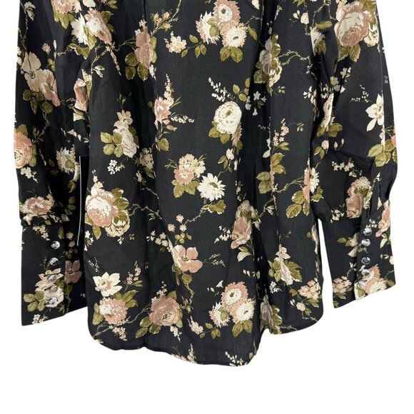 Tuckernuck NEW Midnight Garden Black Floral Collared Corrigan Blouse Top Size M - Picture 7 of 9